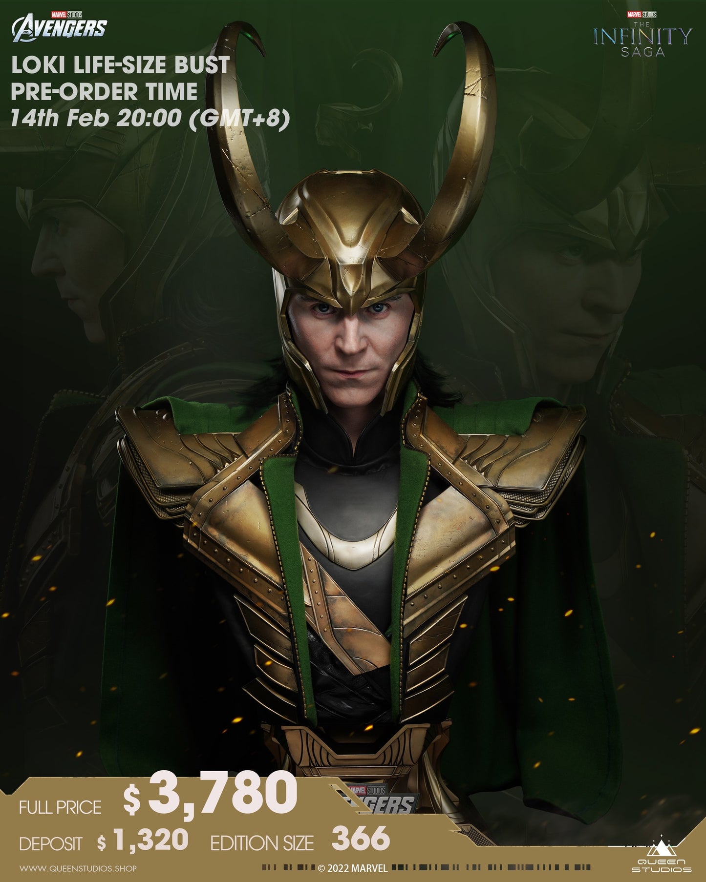 Queen Studios Life Size The Avengers Loki Bust 2.0