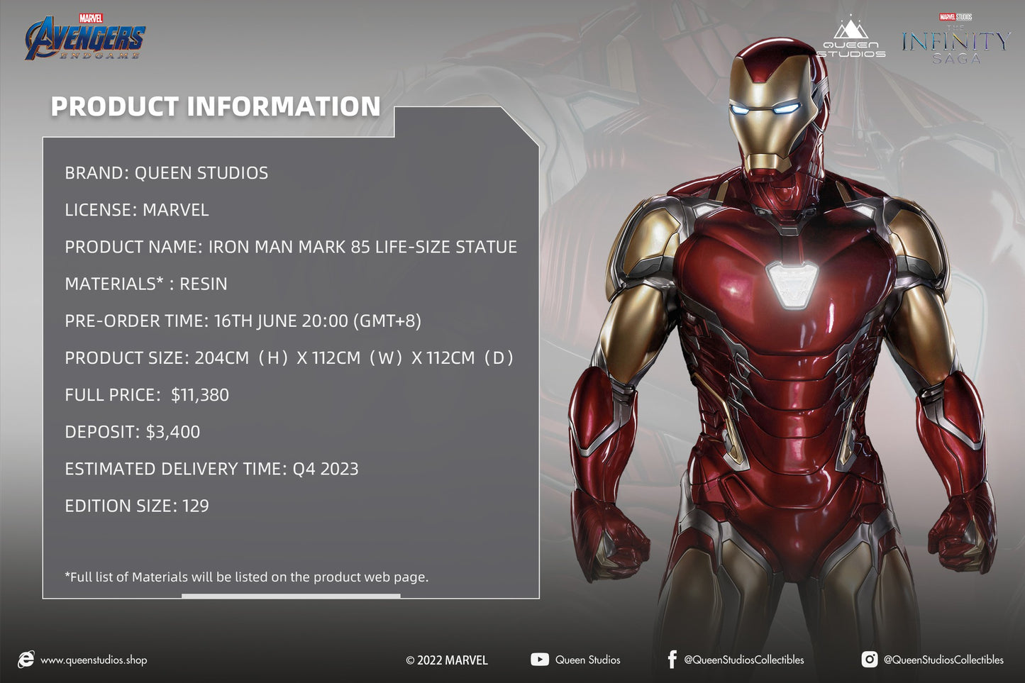 Queen Studios Life Size Iron Man Mark 85 statue